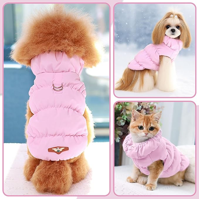 Winter Warm Dog Jacket for Small Medium Dogs Cat Cold Weather Coats with Harness Paded Dogs Fleece Vest Waterproof Windproof Dog Snow Jacket Pet Puppy Clothes (Pink,M)