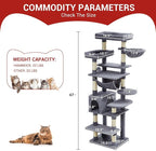 GarveeHome 67 in Cat Tree for Large Cats, Features Scratching Post, Cat Condo, Platforms, Tunnel, Hammock, Food Station & Bowls – Ideal for Indoor Cats, Dark Gray