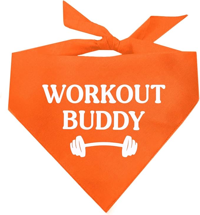 Workout Buddy Dog Bandana | 100% Cotton Adjustable Triangle | Made in USA | Workout | Sports | Gym | Orange, One Size (1095)