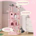 Magshion Cat Tree 70" Cats Tower for Indoor Cats, Multi-Level Cat Condo with Scratching Post, Top Perch, Sisal Board and Dangling Ball, Cat Stand Jumping Platform Kittens Pet Play House (Pink)
