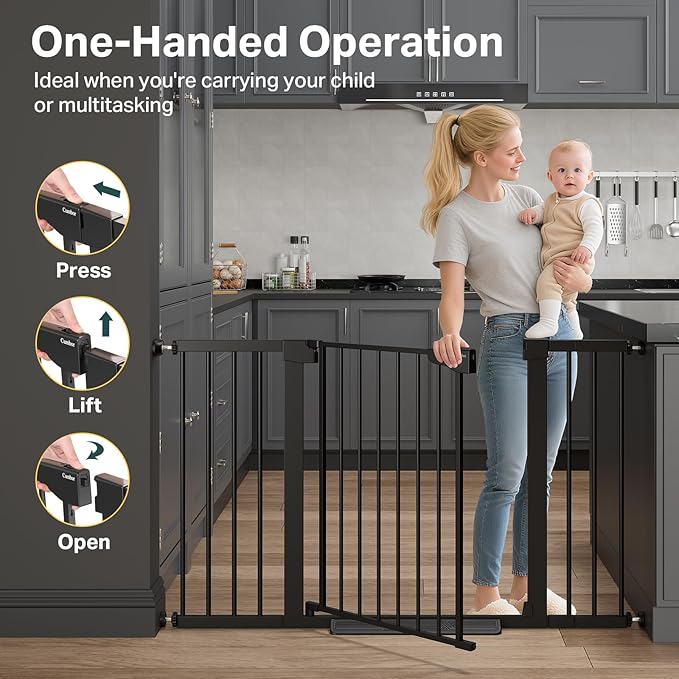 Cumbor 2 Pack 29.7-51.5" Extra Wide Baby Gate for Stairs, Easy Walk Through Dog Gates for Doorways, Pressure Mounted Pet Gate Indoor, Safety Auto-Close Child Gate for Kids with 4 Wall Cups, Black
