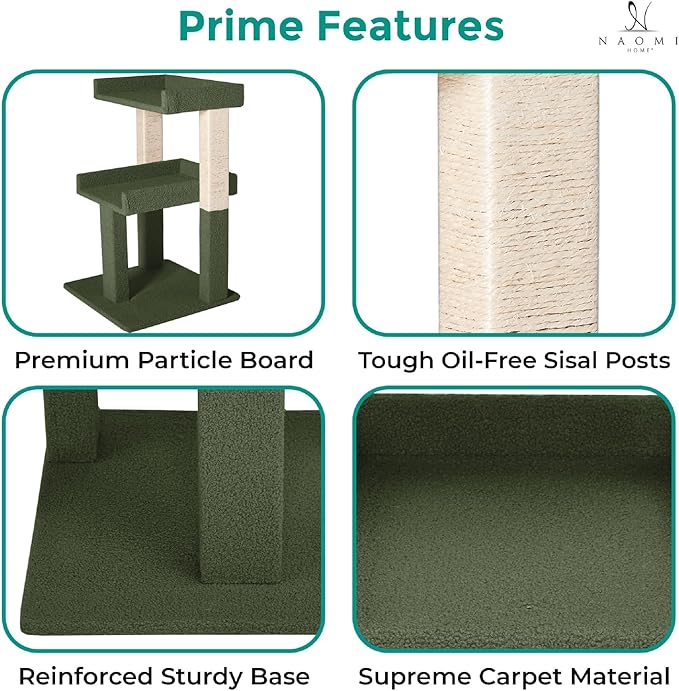 Lulu Large Cat Tree Tower with 2 Spacious Platforms, Sturdy Multi-Cat Condo with Sisal Scratching Posts, Stable Anti-Tip Design for Indoor Cats