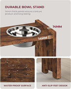 Vantic Elevated Dog Bowls, Adjustable Raised Dog Bowl Stand for Small Puppy and Cats, Sturdy Pet Food Feeder with 2 Stainless Steel Dishes, Rustic Brown