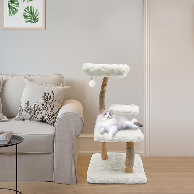 Large Cat Tree,Cat Tower,Cat Scratching Post with Curved Perch,Cozy Cats Condo Removable Activity Tree,Sisal Scratching Post for Kittens and Large Cats (White)