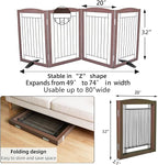 Dog Fence Indoor,Dog Gate Indoor for Doorway pet gate -4-Panel Freestanding, Hallways, House or Stairs -80x32-Inch Retractable Foldable Expandable Wood Pet by SFJC (Brown) ﻿