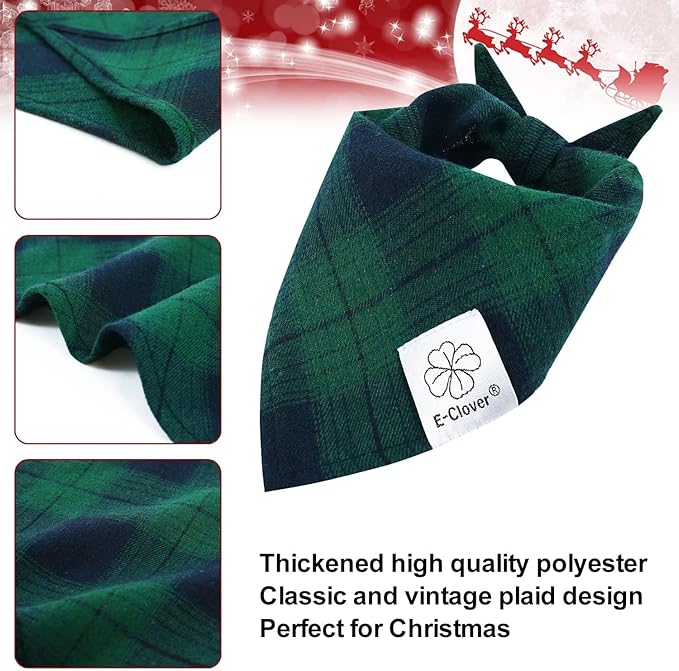 E-Clover St Patricks Day Dog Bandanas & Matching Scrunchie Set Plaid Dog Bibs Scarf Boy Triangle Kerchief Bandana for Small Dogs Puppy Birthday Gifts Pet Owner Mom Green Spring