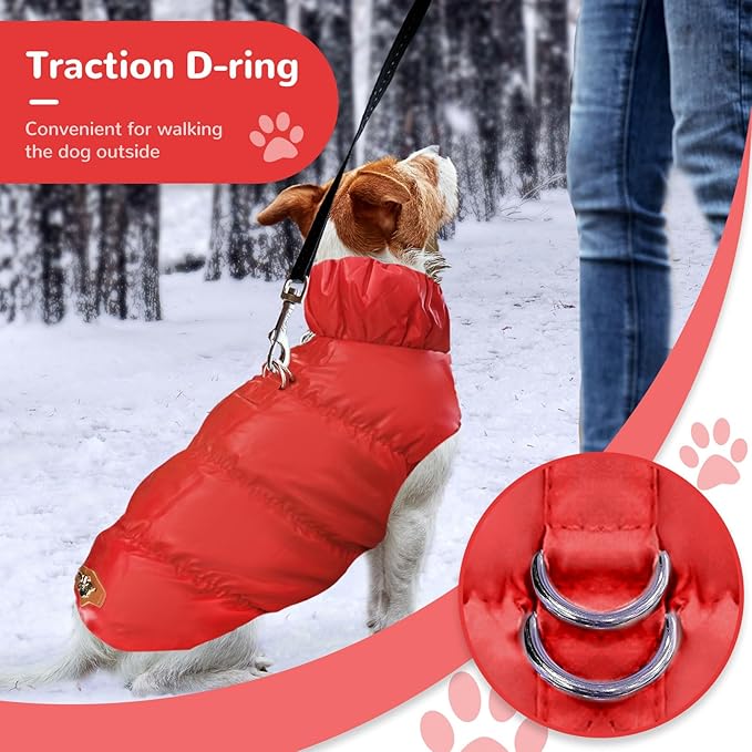 Winter Warm Dog Jacket for Small Medium Dogs Cat Cold Weather Coats with Harness Paded Dogs Fleece Vest Waterproof Windproof Dog Snow Jacket Pet Puppy Clothes (Red,XXL)