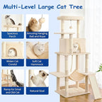 Cat Craft Cat Tree 63 Inch Cat Tower for Indoor Cats, Multi-Level Cat Tree for Large Cats 20 lbs+ Heavy Duty Cat Tower with Sisal Scratching Posts, Hammock, Condo and Extended Platform, Beign