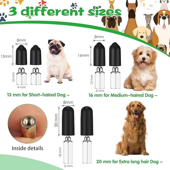 Zhengmy 24 Pcs Dog Shock Collar Rubber Tips, Dog Training Prong Collar Cover Replacement, Column Conductive, Rubber Sleeve Silicone Covers Female Contact Points for Pet Stop Barking (13mm/16mm/20mm)
