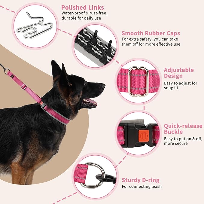 Mayerzon Martingale Dog Collar for Pulling, Patented No Pull Training Walking Collar with Buckle for Medium Large Dogs Bulldog Pitbull German Shepherd, Reflective, Adjustable, Heavy-Duty(L, Hot Pink)