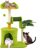 Tangkula Palm Small Cat Tree, Cute Cat Tower with Sisal Scratching Posts, Top Perch, Condo, Self Groomer & Dangling Ball, Unique Cat Tree Tower with Green Leaves for Indoor Cats