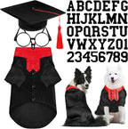 5 Pcs Dog Graduation Costume Set Include 2026 Pet Graduation Gown with Stole Puppy Grad Cap Lensless Glasses DIY Letter Stickers for Dogs Cats Holiday Costume Accessory(Black Red,XL)