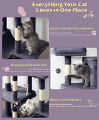Heavy Duty Cat Tree for Indoor Cat, 71 Inch Large Cat Tower with Scratching Post and Top Perch, Hammock, Big Cat Condo for Adult Cats Kittens, PMT03DG, Dark Grey
