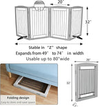 ZJSF Freestanding Dog Fence Indoor, Foldable Dog Gate for Doorways, Stairs or Hallways, Sturdy Wood Extra Wide Pet Gate with Support Feet for The House, Grey, 32 "Height-4 Panels