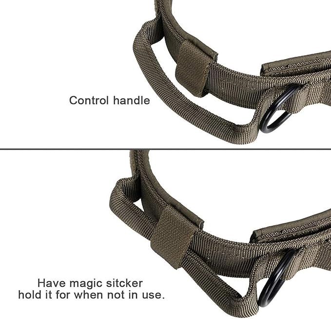 EXCELLENT ELITE SPANKER Tactical Dog Collar Nylon Adjustable Training Collar Military Dog Collar Heavy Duty Metal Buckle with Control Handle for Medium and Large Dogs with Patches(Ranger Green-M)