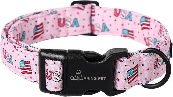 ARING PET 4th of July Collars for Dogs, Fourth of July Pink Patriotic USA Flag Dog Collar for Puppy Small Medium Large Boy Girl Doggy-XS
