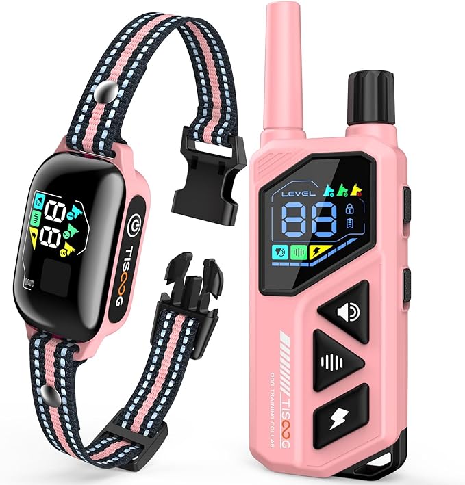 Dog Shock Collar - 3300FT Dog Training Collar with Remote, IPX7 Waterproof Electric Dog Collar with 4 Training Modes, Security Lock, Rechargeable E-Collar for Small Medium Large Dogs (Pink)