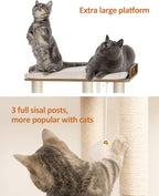 FourFurPets 26.7in Large Cat Tree Tower Condo, Cat Scratch Posts for Indoor Cats, Big Plate, Three 23.6in Full Sisal Scratching Posts, Rustic Brown