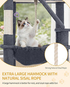 Large Cat Tree, 72 Inch Tall Indoor Cat Tower for 6 Large Cats, Corner Climbing Activity Pet Condo with 2 Large Platforms/2 Cats House/6 Scratching Post/1 Hanging Basket, Dark Gray MS18318SG
