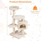 Tangkula 36 Inch Cat Tree Tower, Multi-Level Cat Tower with Condo, Top Perch, Sisal Scratching Posts & Hanging Rope, Spring & Hanging Balls, Climbing Platforms for Indoor Cats and Kittens (Beige)