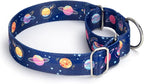 Thick Martingale Collar for Large Dogs - 1.5 Inch Blue Space Pattern No Pull Escape Proof Dog Collar, Adjustable Comfort Training Collar for Medium, Large & XL Dogs(Space XL)