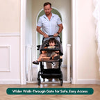 Babelio Baby Gate for Doorways and Stairs, 41-46" Pet Gate with Wide Walk Thru Door and Lock Indicator, No Drill Pressure Mounted Safety Gate with Double Lock and Self-Closing, White