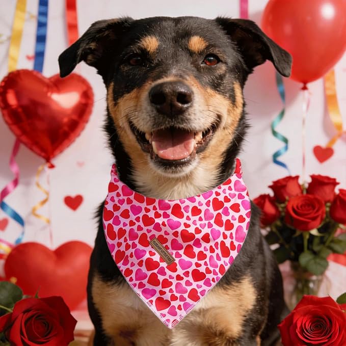Elegant little tail Valentine's Dog Bandana - Red Heart Pet Bandanas Washable Bib Kerchief Scarf Cute Adjustable Pet Bandanas for Small Medium Dogs