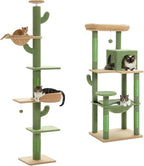 PETEPELA Floor to Ceiling Cat Tree [87"-100"] Height Adjustable, 5 Levels Cactus Cat Tower+56.3'' Tall Cat Tree for Indoor Cats, Cactus Cat Tower