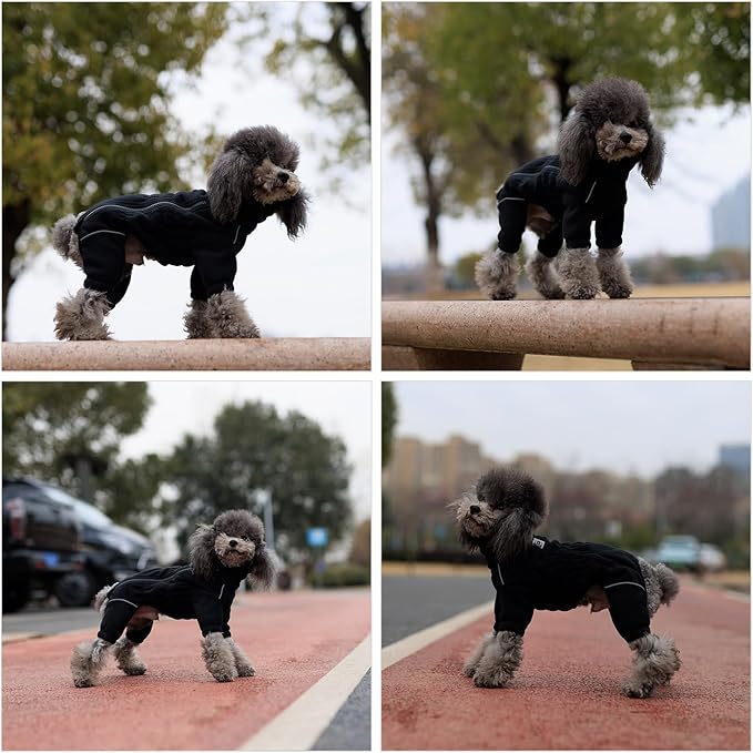 Lovelonglong Warm Dog Coat, Windproof Dog Jacket for Small Medium Large Dogs, 4 Legged Fleece Dog Winter Coat Zippered Closure Dog Outdoor Jacket Black S