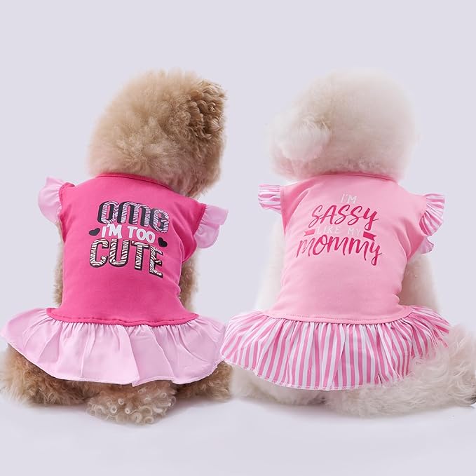 XPUDAC 4 Pack Pet Dog Dress Dog Clothes Girl Puppy Shirt Yorkie Clothes Cute Doggie Dress Pet Apparel for Small Dogs and Cats (Pink Angel, Small(4.5-8lbs))