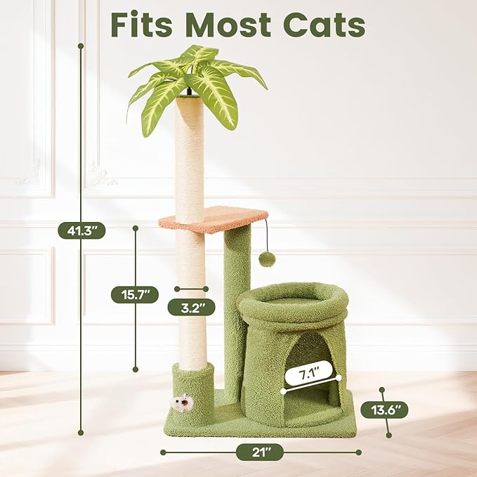 Cat Tree Tower with Scratching Post, Indoor 36in Medium Kitty Climbing Frame with Perch, Cave, Ball Toys, Multi Functional Kitten Climber and Scratcher, Stable Stand and Space Saving Design