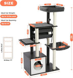 52" Cat Tree for Indoor Cats Large Adult, Modern Cat Tower with Fully Sisal Covered Scratching Posts, Cat Furniture with Spacious Perch, Super Large Hammock, Cozy Condo and Swing Tunnel Black