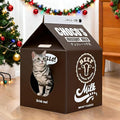 Cardboard Cat House with Scratch Pad, Corrugated Kitten Hideaway Cave, Cute Cats Condos Box, Milk Box Shape Cat Cardboard Scratcher, Christmas/Thanksgiving/Halloween/Birthday Gifts,Black