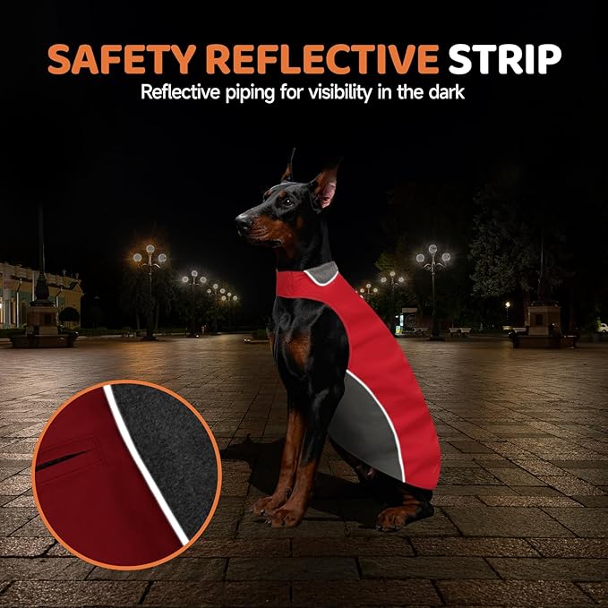 Winter Dog Coat 100% Waterproof Thicken Pet Jacket for Large Bread Dog(Red,XL)