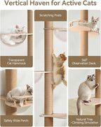 PawGiant Floor to Ceiling Cat Tree, Cat Tower with Adjustable Height 106-110", Sturdy 6-Tier Cat Climbing Stand with 2 Space Capsules & Scratching Posts, No Drilling for Indoor Multi-Cats