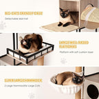 Modern 63 Inch Cat Tree with Litter Box Enclosure, an All-in-One Cat Tower Featuring Dual Condos, Washable Cushions, and Sisal Scratching Posts for Indoor Cats, Rustic Gray