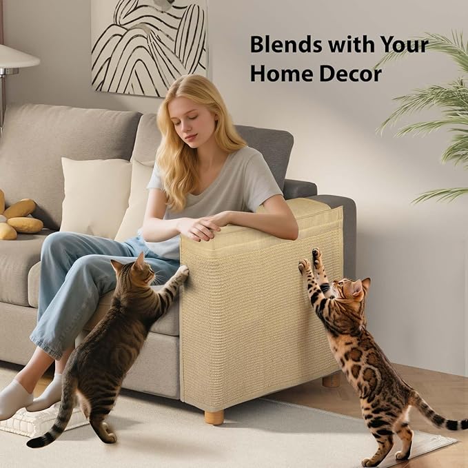 Couch Protector from Cat Claws - Color Matched Cat Scratch Pad for Both Side Arm,Couch Cover for Cats with Expanded Coverage Sisal Area, Universal Fit and No Left/Right Needed (Beige)