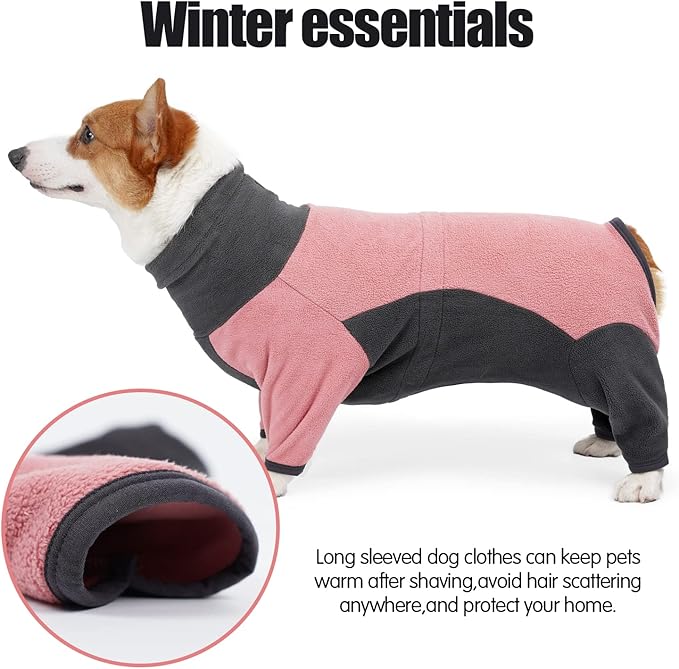 Dog Winter Coat Soft Warm Dog Pajamas Windproof Fleece Dog Sweatshirt Cold Weather Clothes for Dog Dog High Neck Full Body Onesie for Walking, Hiking,Travel,Home Wear,Pin Grey XXS
