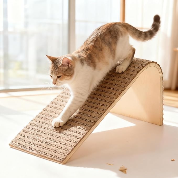 THAKWEN Natural Cork L-Shaped Cat Scratcher, Eco-Friendly Corrugated Paper Wear-Resistant Cat Scratching Pad, Wall/Sofa-Mounted Cat Claw Grinding Toy for Small Apartments, Pet Supplies (Floral Red)
