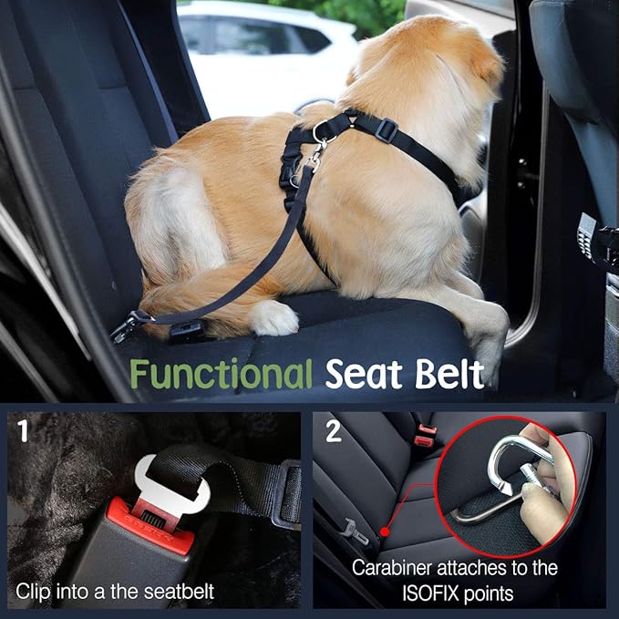 Dog Seat Belt, Safety Vest Dog Car Harness with Adjustable Buckle Dogs Seat-Belt for Vehicle Nylon Pet Safety Seats Belts Heavy Duty(XL, Purple)