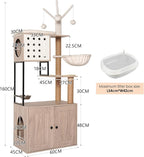 Modern Gray 3-in-1 Cat Tree Tower with Enclosed Litter Box, Cozy Condo, Scratching Posts, Feeding Station - Space-Saving Vertical Design for Small Homes, Easy Assembly & Safe for Cats