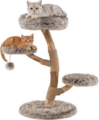 PETSITE 35.5-inch Wood Cat Tree, Multi-Level Real Pear Wood Modern Cat Tower with Jute Scratching Posts, Dangling Ball, Cozy Top Perch, 2 Jumping Platforms, Soft Long Plush Covered