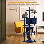 70in Cat Tree for Indoor Cats, Cat Tower with Cat Scratching Post, Multi-Level Cat Furniture, Cat Tower with Funny Toys for Kittens-Navy Blue