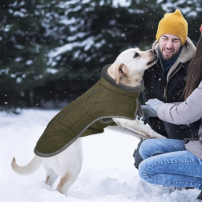 Fragralley Dog Coat Small, Waterproof Dog Jacket with Warm Fleece Lining, Adjustable Reflective Dogs Winter Coat, Turtleneck Pet Coats for Cold Weather ArmyGreen S
