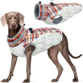 FUAMEY Dog Coat for Large Dogs,Waterproof Dog Winter Jacket with Harness Built in Puppy Cold Weather Coats Reflective Pet Vest with Zipper Warm Fleece Dogs Snowsuit Windproof Red Plaid XL