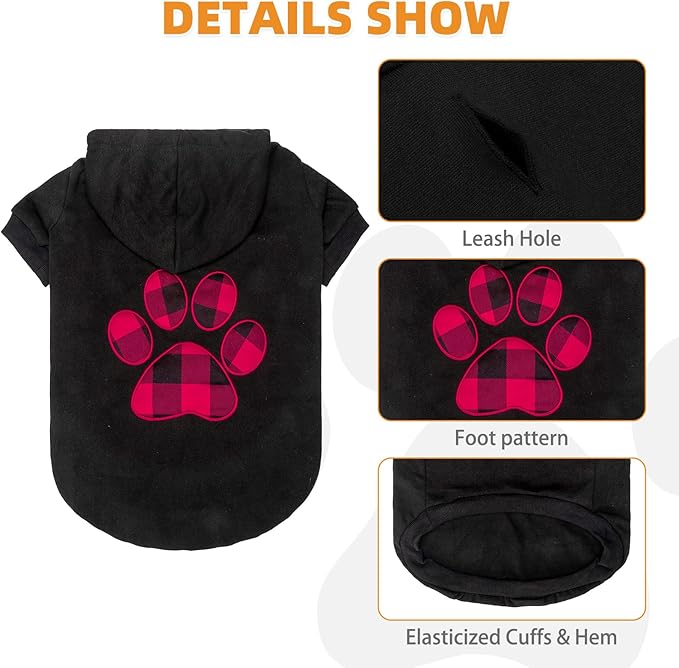 KOOLTAIL Plaid Dog Hoodie Pet Clothes Sweater with Hat and Pocket for Small Medium Large Size Dogs, Soft Winter Warm Dog Cold Weather Coat, Fleece Fall Dog Hooded Sweatshirt for Puppy Cats, Black S