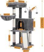Cat Tree, Multi-Level Cat Tower for Indoor Cats, Cat Climbing Tree Condo with Sisal Covered Scratching Posts, Deep Hammock and Interactive Cat Toy, Gray