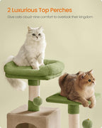 Feandrea Cat Tree, 59.5-Inch Tall Cat Tower, Plush Multi-Level Condo with 5 Scratching Posts, 2 Perches, 2 Caves, Hammock, 2 Pompoms, Grass Green and Camel Brown UPCT192C03