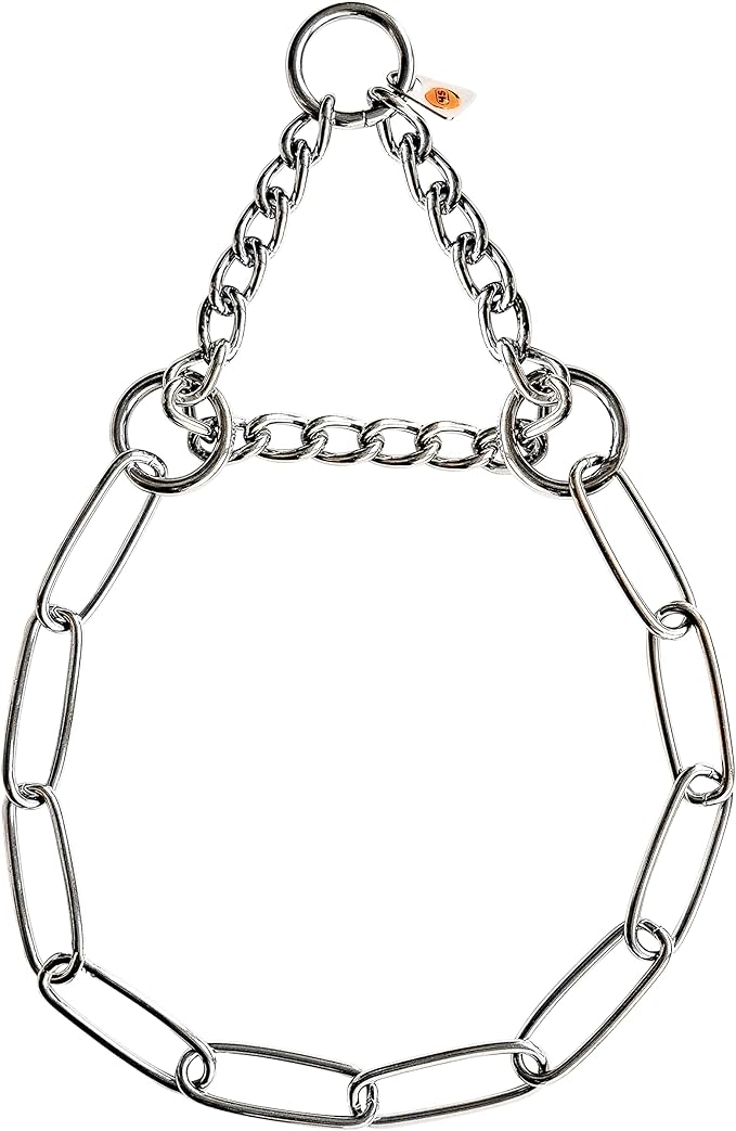 Herm Sprenger Stainless Steel Fur Saver Dog Collar Long Link Professional Training Collar Assembly Chain Correction Slip Chain for Medium Large Dogs Made in Germany (21in (Neck Size 16-19 in))