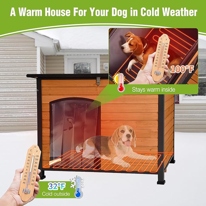 GUTINNEEN Dog House Outdoor, Heated Dog Shelter with Heating Pad, All-Round Insulated Liner, Chew-Proof Metal Frame, Weatherproof Dog Kennel for Winter (Fits Small, Medium, Large Dogs)